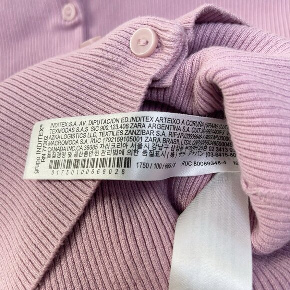 ZARA Womens Small Fitted Crop Pink Ribbed Cardigan - Picture 6 of 8